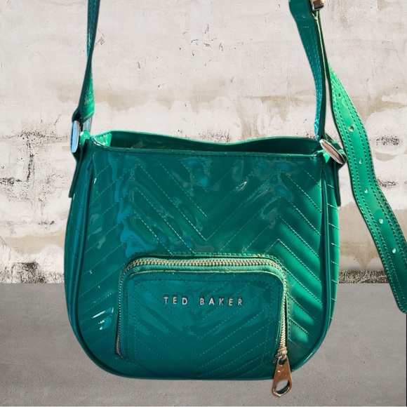 Ted Baker NWOT Patent Leather Emerald Green Quilted Crossbody Bag